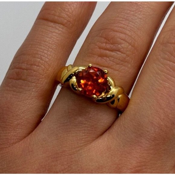 925 STERLING SILVER GOLD PLATED HESSONITE RING SIZE 7 - Picture 4 of 10